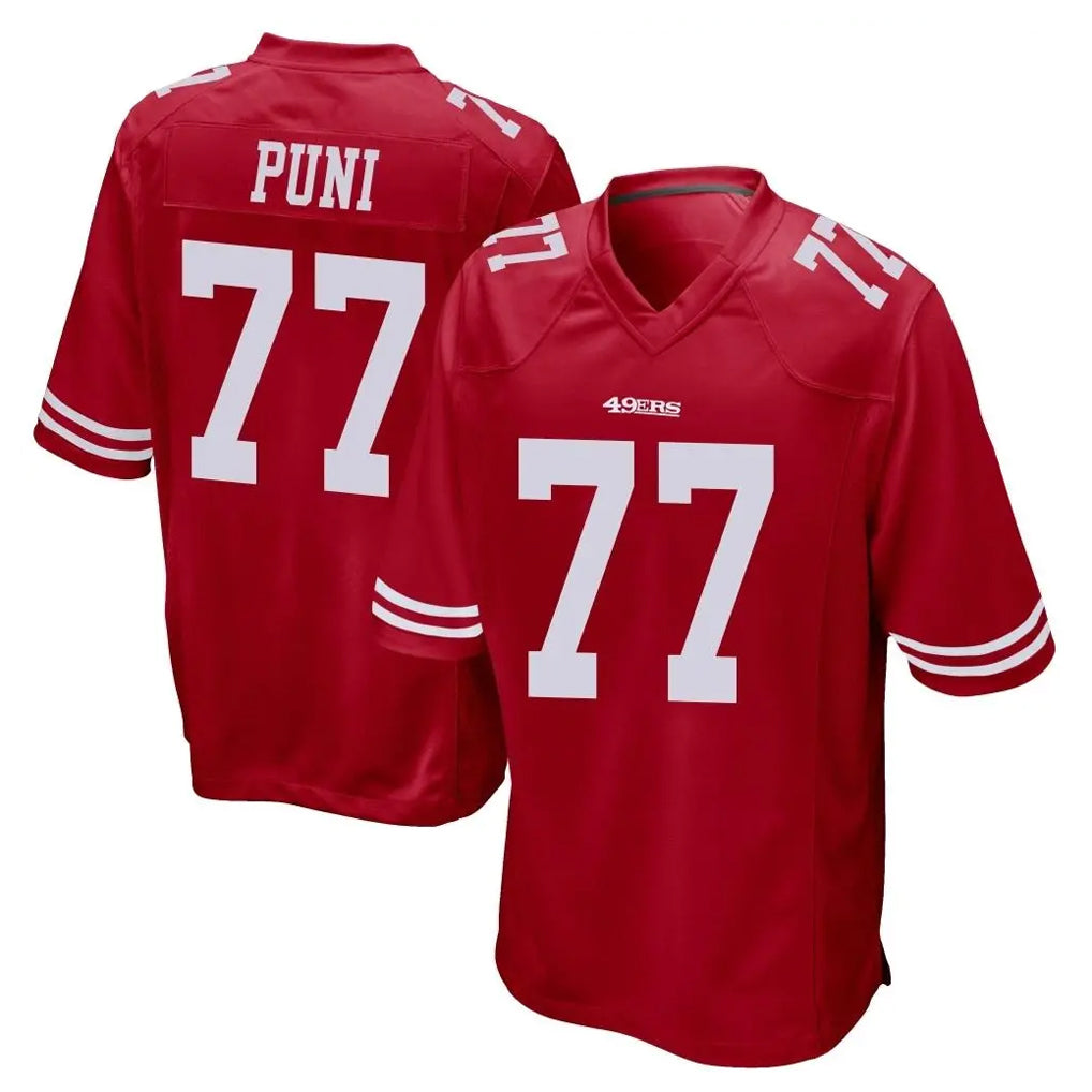 SF.49ers #77 Dominick Puni Player Red Home Game Ldoa Stitched Jerseys