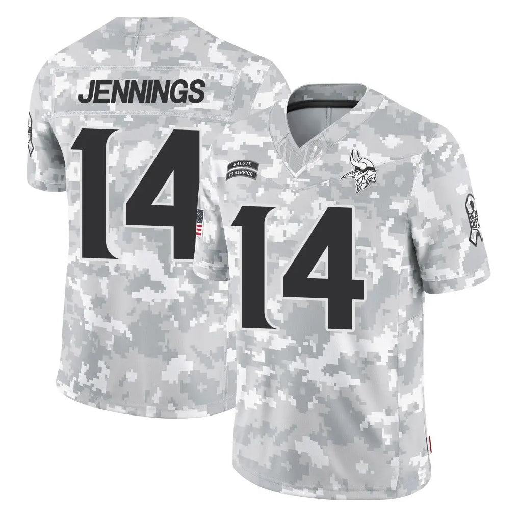 M.Vikings #14 Jauan Jennings Player Arctic Camo Salute To Service Limited Game Ldoa Stitched Jerseys