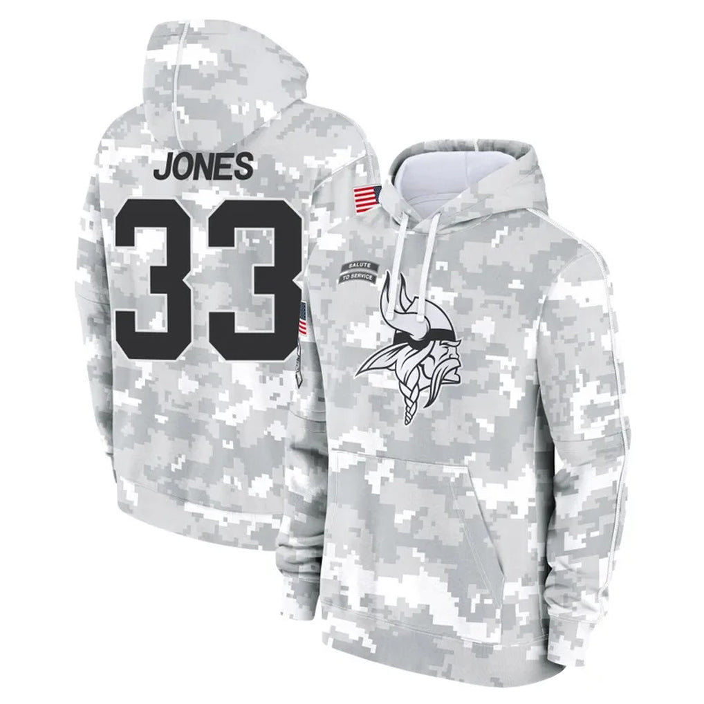 M.Vikings #33 Aaron Jones Sr. Player Arctic Camo Salute to Service Pullover Hoodies Limited Game Ldoa Stitched Jerseys