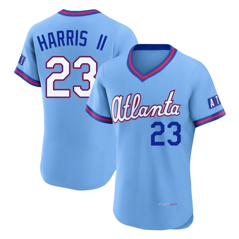 A.Braves #23 Michael Harris II Player Powder Blue 2026 City Connect T-shirt Limited Elite Home Game Ldoa Stitched Jerseys