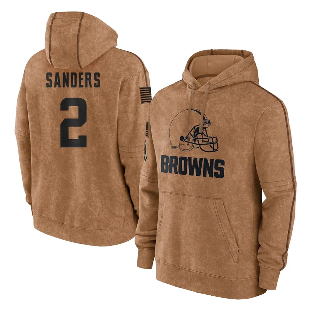 C.Browns #2 Shedeur Sanders Player Brown Salute to Service Hoodies Limited Game Ldoa Stitched Jerseys