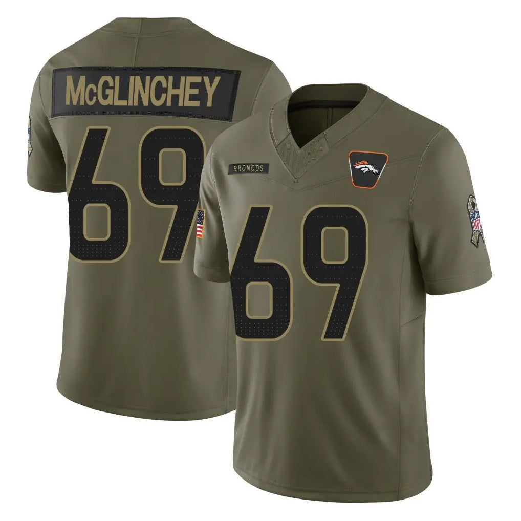 D.Broncos #69 Mike McGlinchey Player Olive 2025 Salute To Service Limited Home Game Ldoa Stitched Jerseys