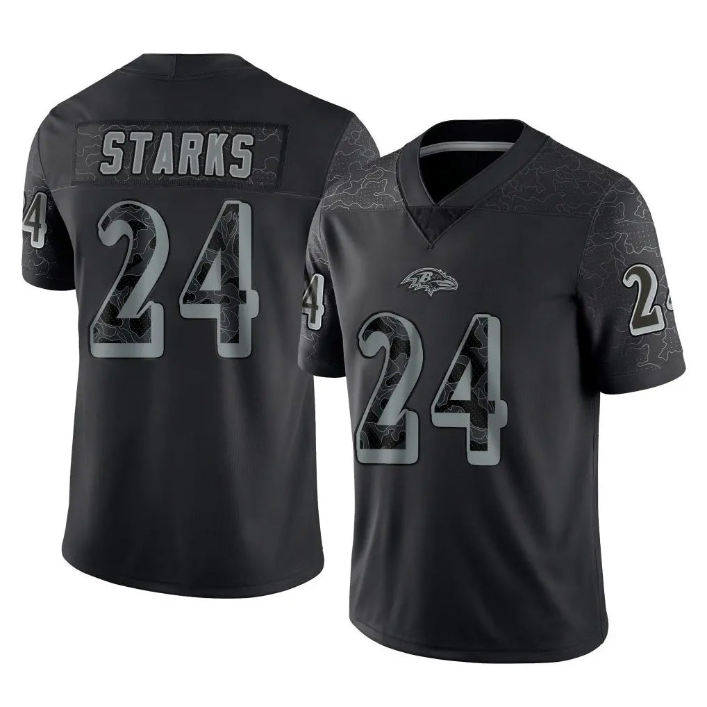 B.Ravens #24 Malaki Starks Player Black REFLECTIVE Limited Ldoa Stitched Jerseys