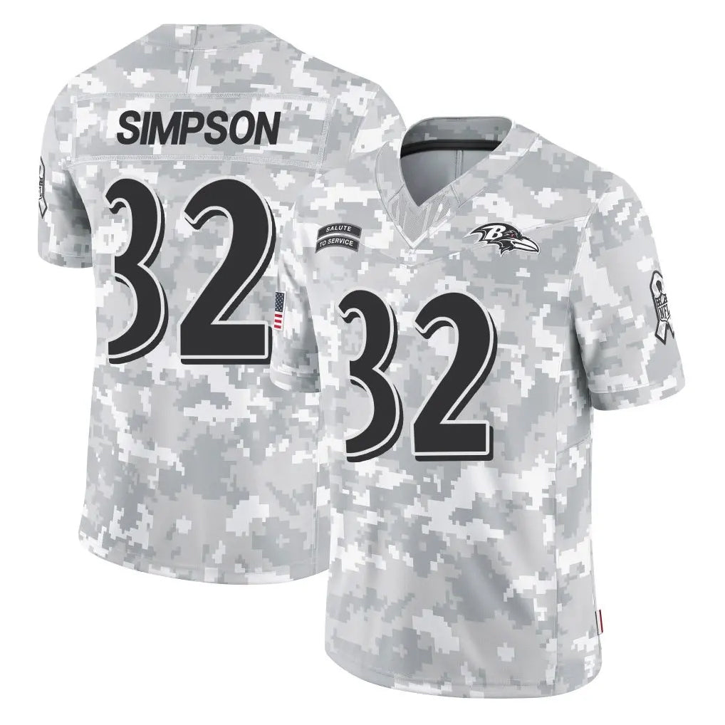 B.Ravens #32 Trenton Simpson Player Arctic Camo Salute to Service Limited Ldoa Stitched Jerseys