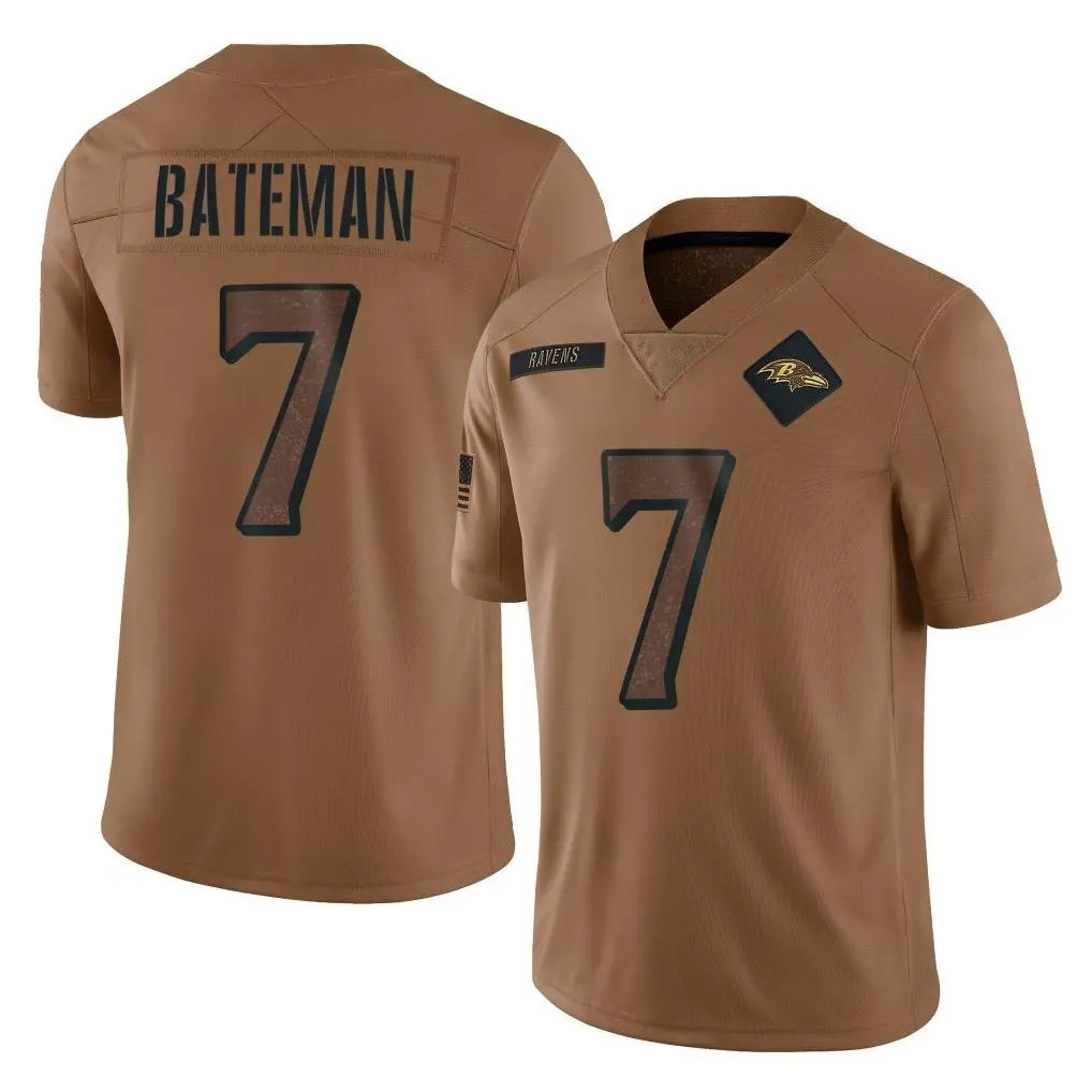 B.Ravens #7 Rashod Bateman Player Brown Salute To Service Limited Ldoa Stitched Jerseys