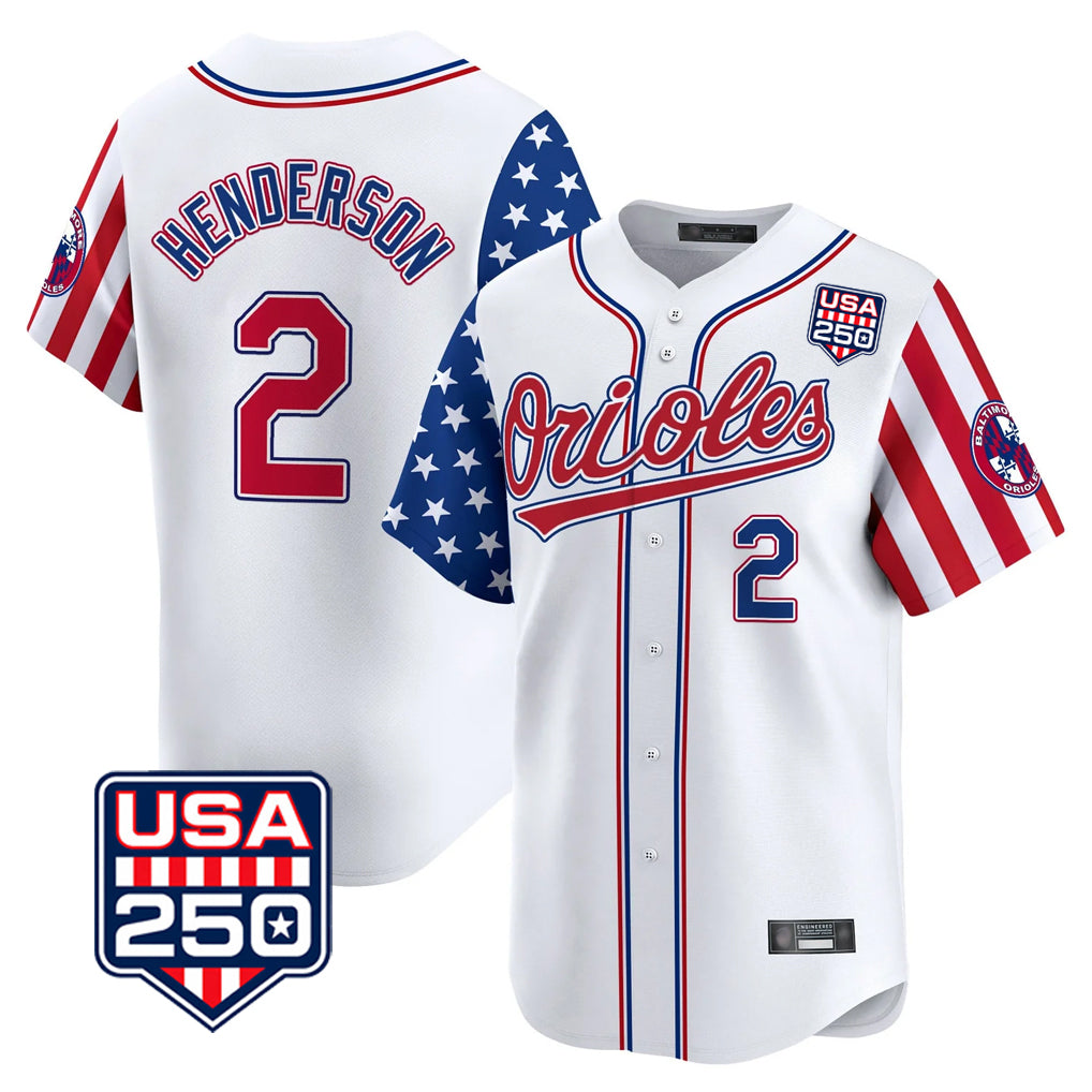 B.Orioles #2 Gunnar Henderson Player White USA 250 Independence Day Vapor Premier Home Game Ldoa Stitched Jerseys