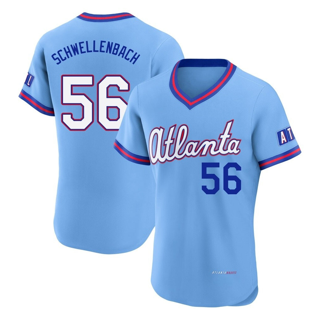 A.Braves #56 Spencer Schwellenbach Player Powder Blue 2026 City Connect T-shirt Limited Elite Home Game Ldoa Stitched Jerseys