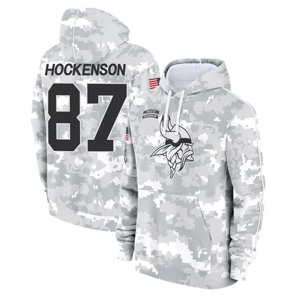M.Vikings #87 T.J. Hockenson Player Arctic Camo Salute to Service Pullover Hoodies Limited Game Ldoa Stitched Jerseys