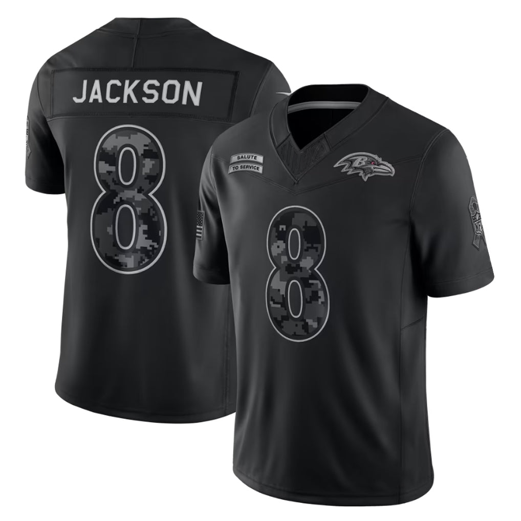 B.Ravens #8 Lamar Jackson Player Black Limited 2026 Salute to Service Home Game Ldoa Stitched Jerseys