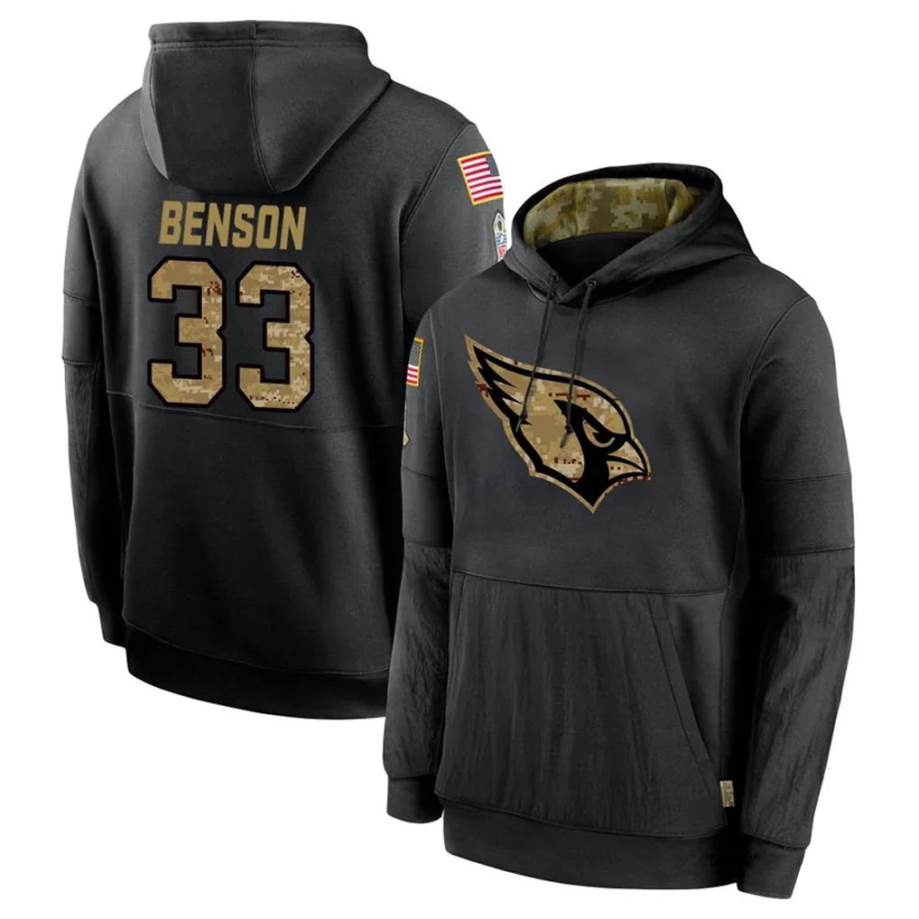 A.Cardinals #33 Trey Benson Player Black Salute to Service Hoodies Ldoa Stitched Jerseys