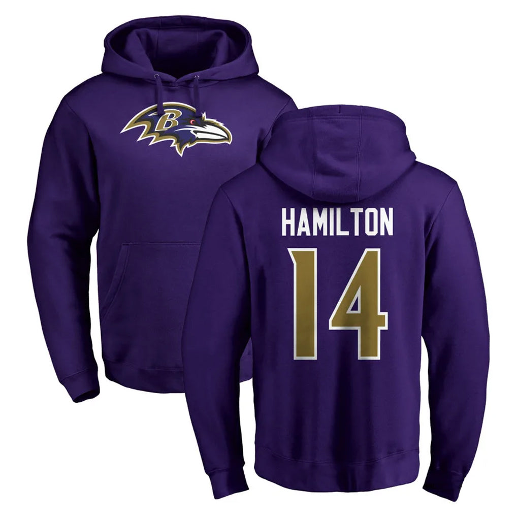 B.Ravens #14 Kyle Hamilton Player Purple Salute to Service Pullover Hoodie Ldoa Stitched Jerseys