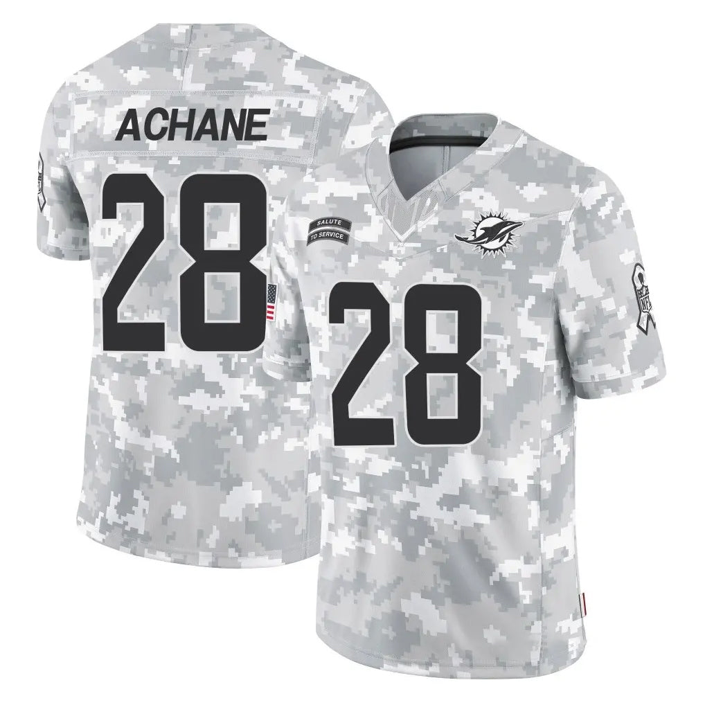 M.Dolphins #28 De'Von Achane Player Arctic Camo Salute To Service Limited Game Ldoa Stitched Jerseys
