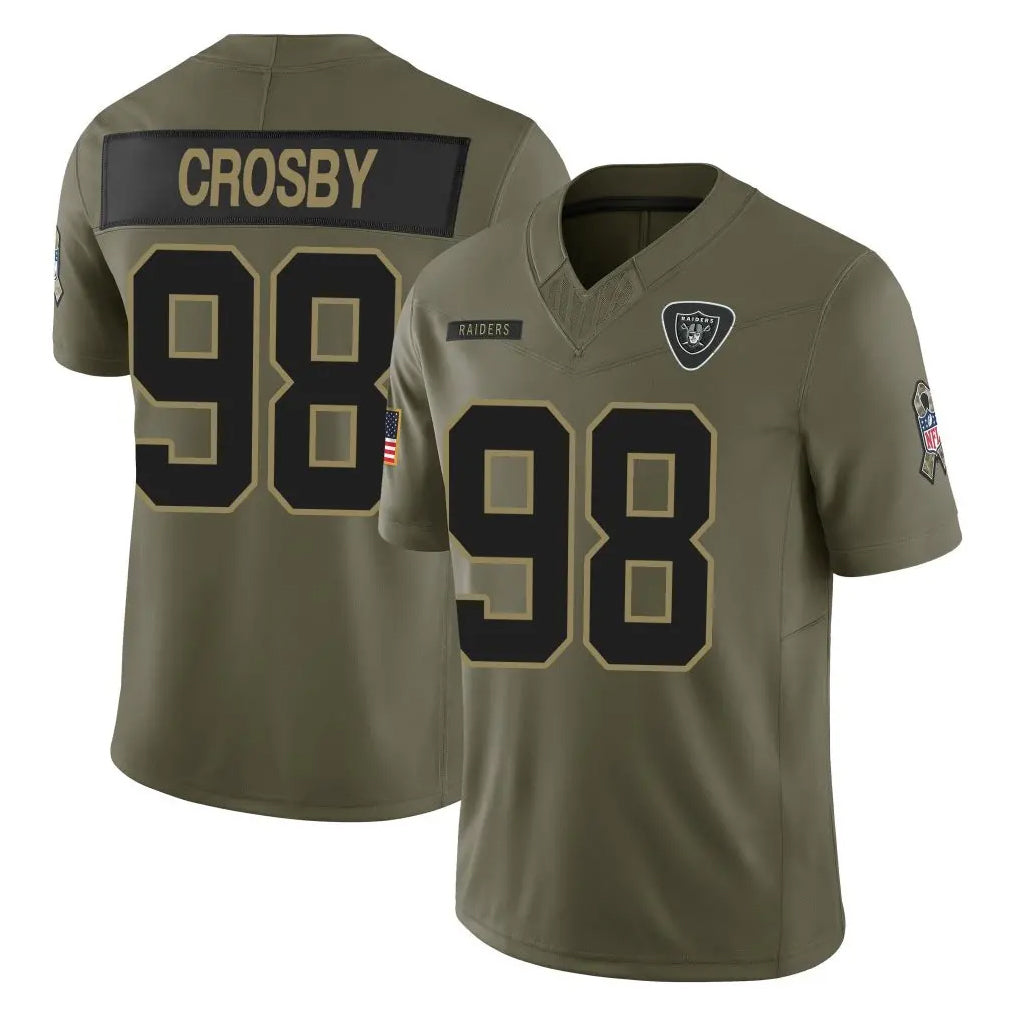LV.Raiders #98 Maxx Crosby Player Olive 2025 Salute To Service Limited Game Ldoa Stitched Jerseys