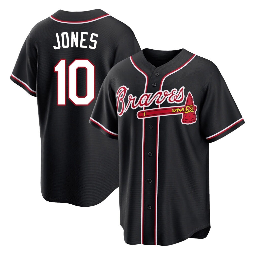 A.Braves #10 Chipper Jones Player Black Fashion Out Game Ldoa Stitched Jerseys
