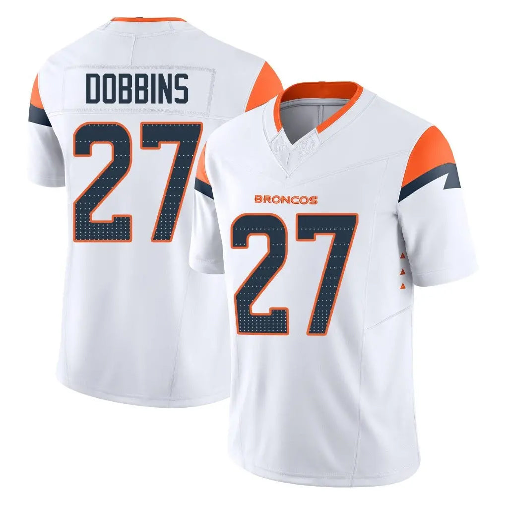 D.Broncos #27 J.K. Dobbins Player White Limited Vapor F.U.S.E. Home Game Ldoa Stitched Jerseys