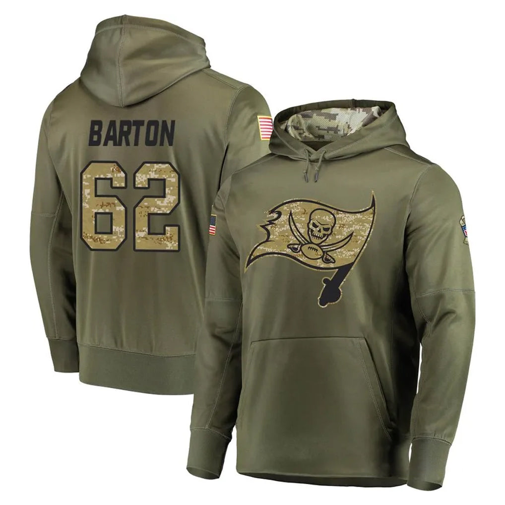 TB.Buccaneers #62 Graham Barton Player Olive Salute to Service Pullover Hoodie Home Game Ldoa Stitched Jerseys