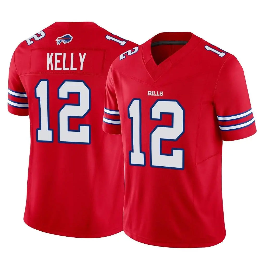 B.Bills #12 Jim Kelly Player Red Vapor F.U.S.E. Jersey Limited Home Game Ldoa Stitched Jerseys