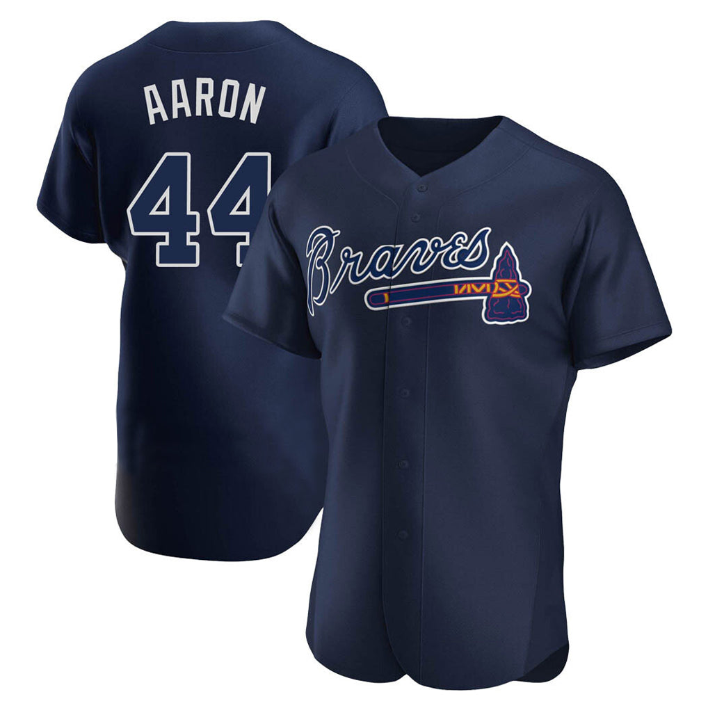 A.Braves #44 Hank Aaron Player Navy Alternate Limited Elite Home Game Ldoa Stitched Jerseys