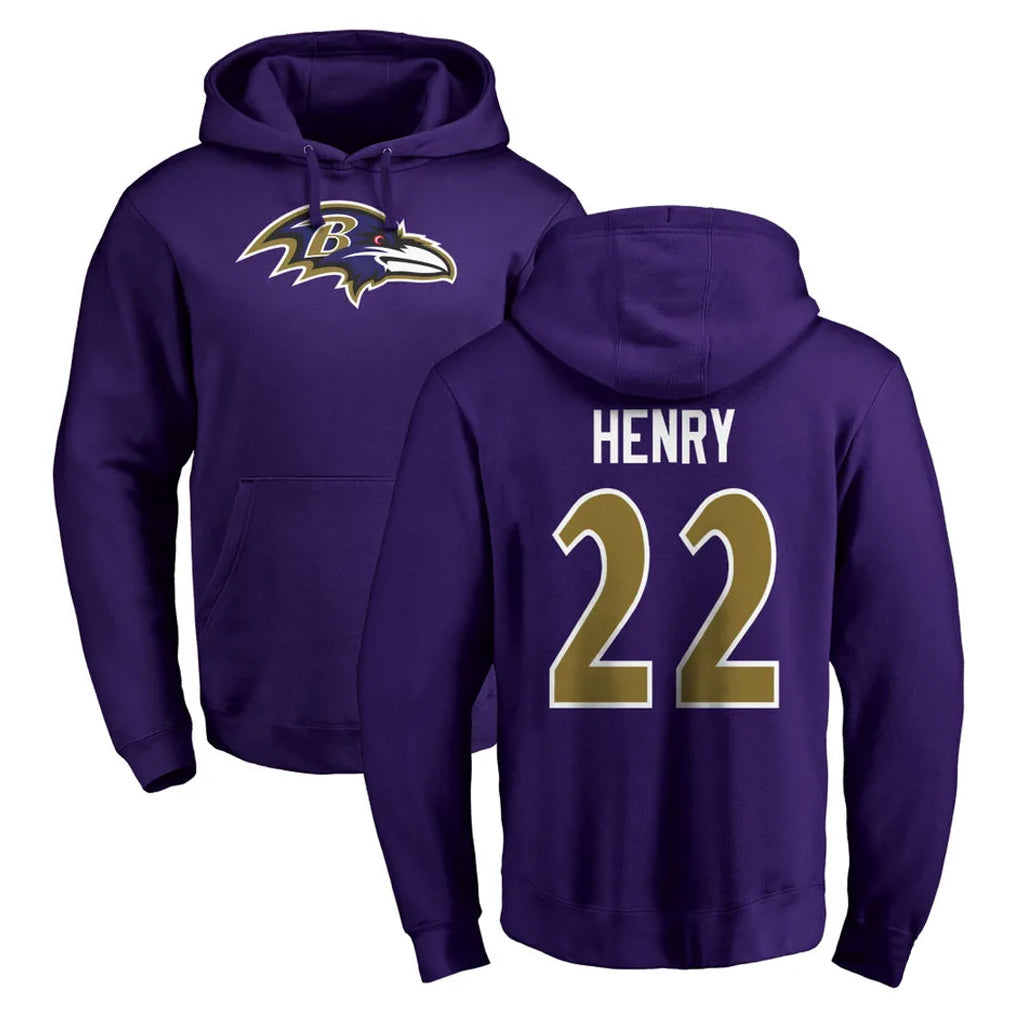 B.Ravens #22 Derrick Henry Player Purple Salute to Service Pullover Hoodie Ldoa Stitched Jerseys