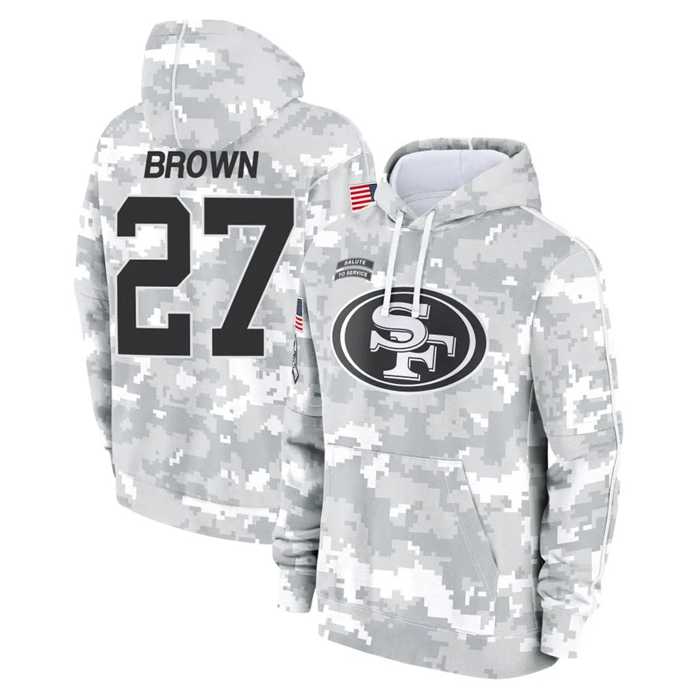 SF.49ers #27 Ji'Ayir Brown Player Arctic Camo Limited Salute to Service Pullover Hoodies Game Ldoa Stitched Jerseys