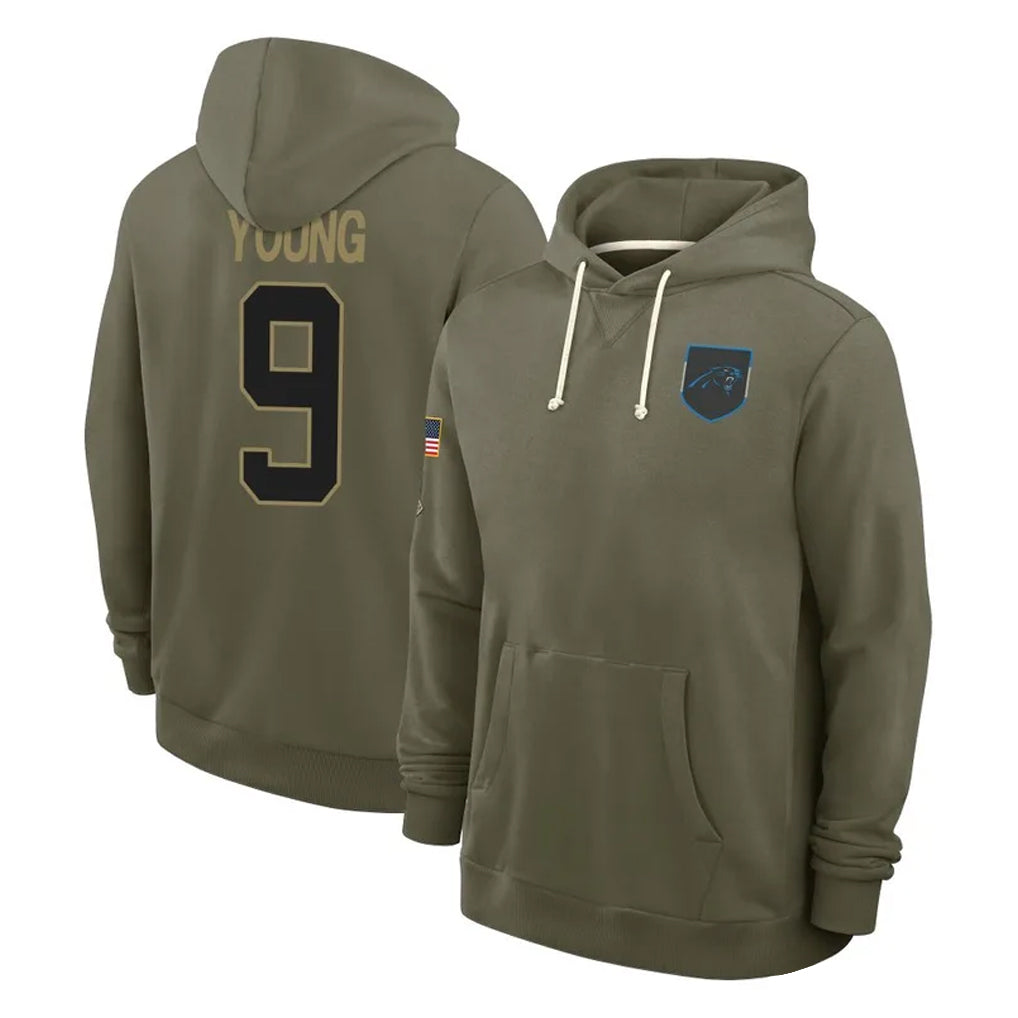 C.Panthers #9 Bryce Young Player Olive Salute to Service Hoodies Game Ldoa Stitched Jerseys