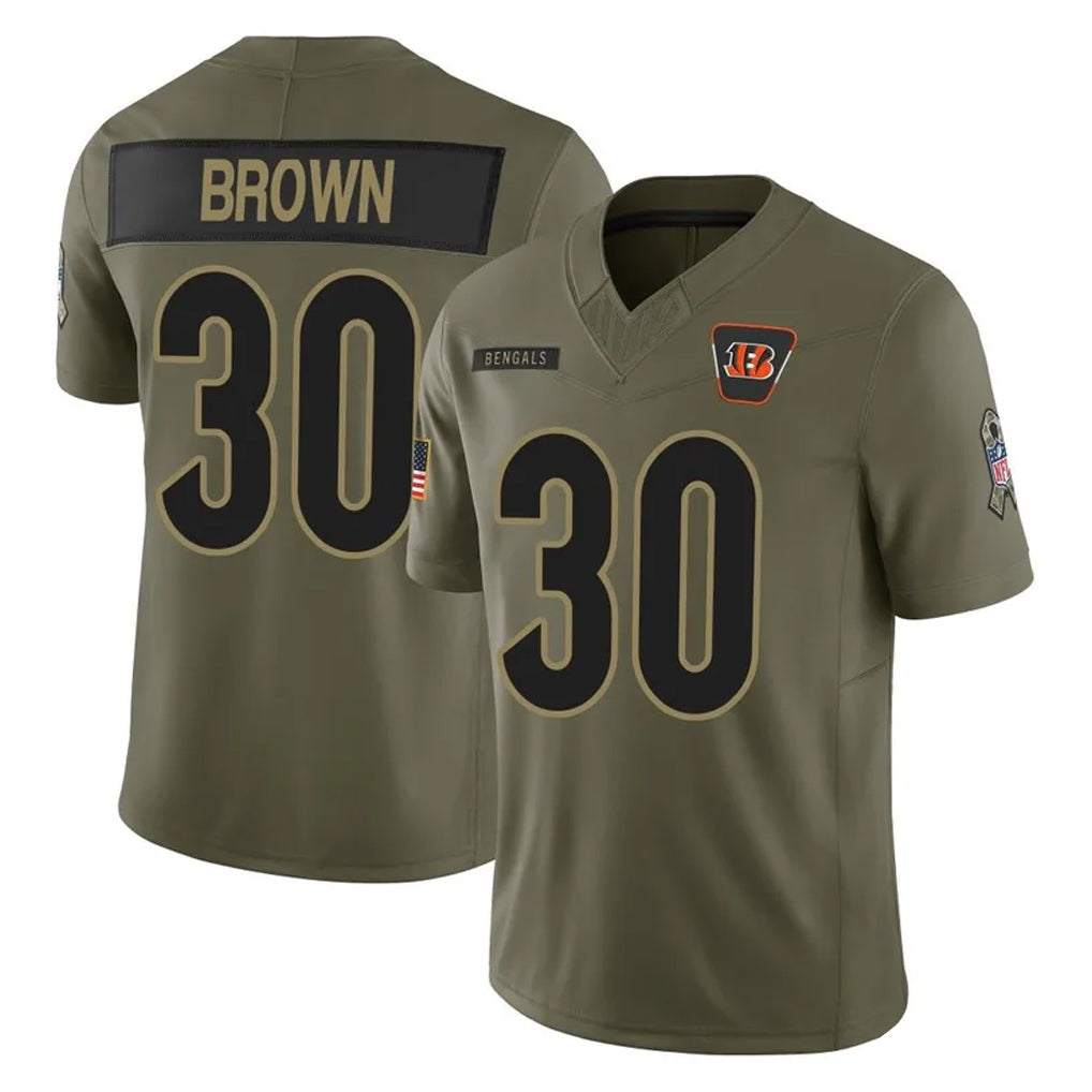 C.Bengals #30 Chase Brown Player Olive Salute to Service Limited Home Game Ldoa Stitched Jerseys