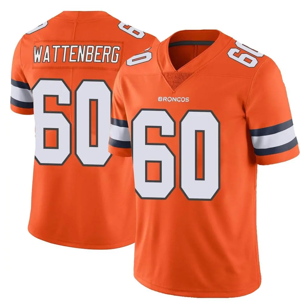 D.Broncos #60 Luke Wattenberg Player Orange Vapor Untouchable Limited Home Game Ldoa Stitched Jerseys