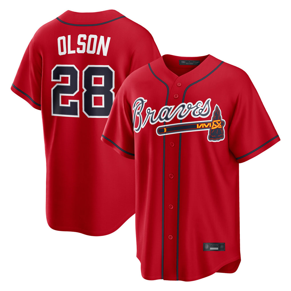 A.Braves #28 Matt Olson Player Red Home Game Ldoa Stitched Jerseys