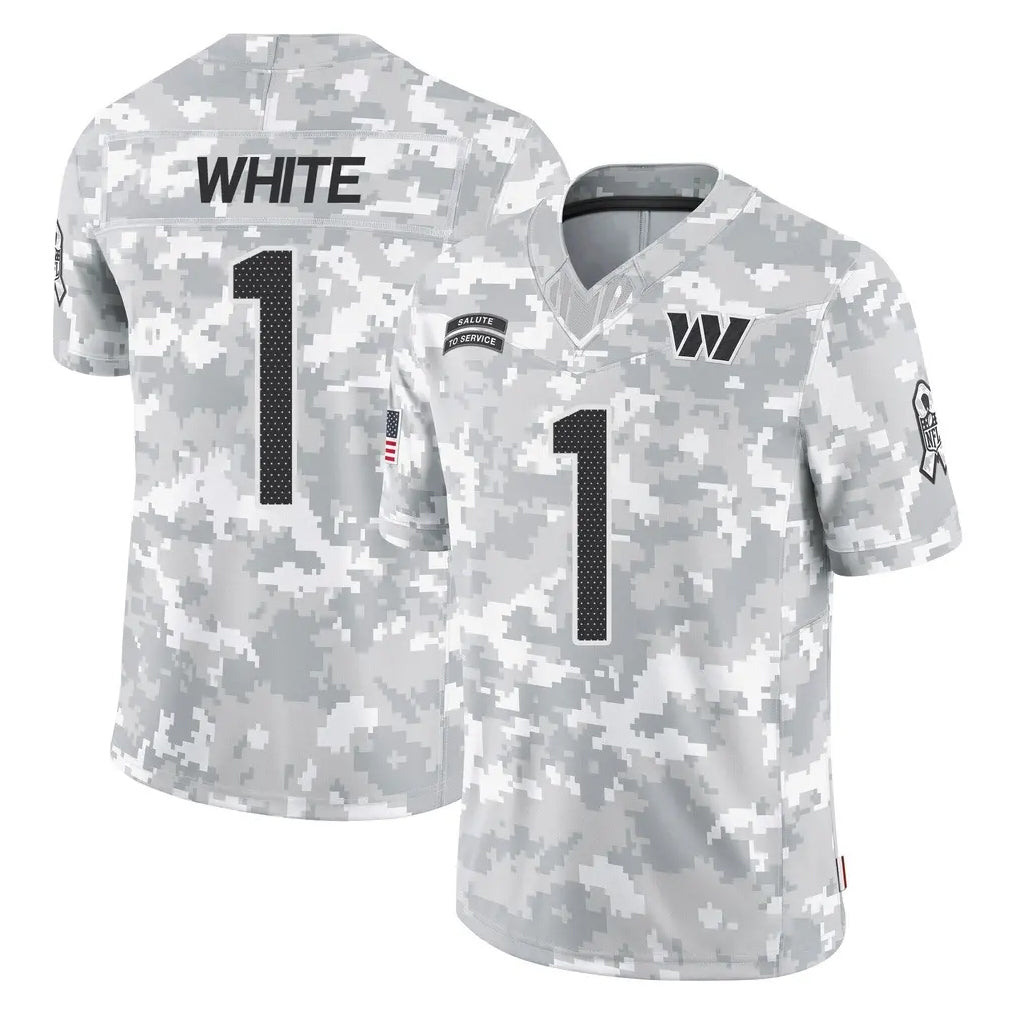 W.Commanders #1 Rachaad White Player Arctic Camo Limited Salute To Service Home Game Ldoa Stitched Jerseys