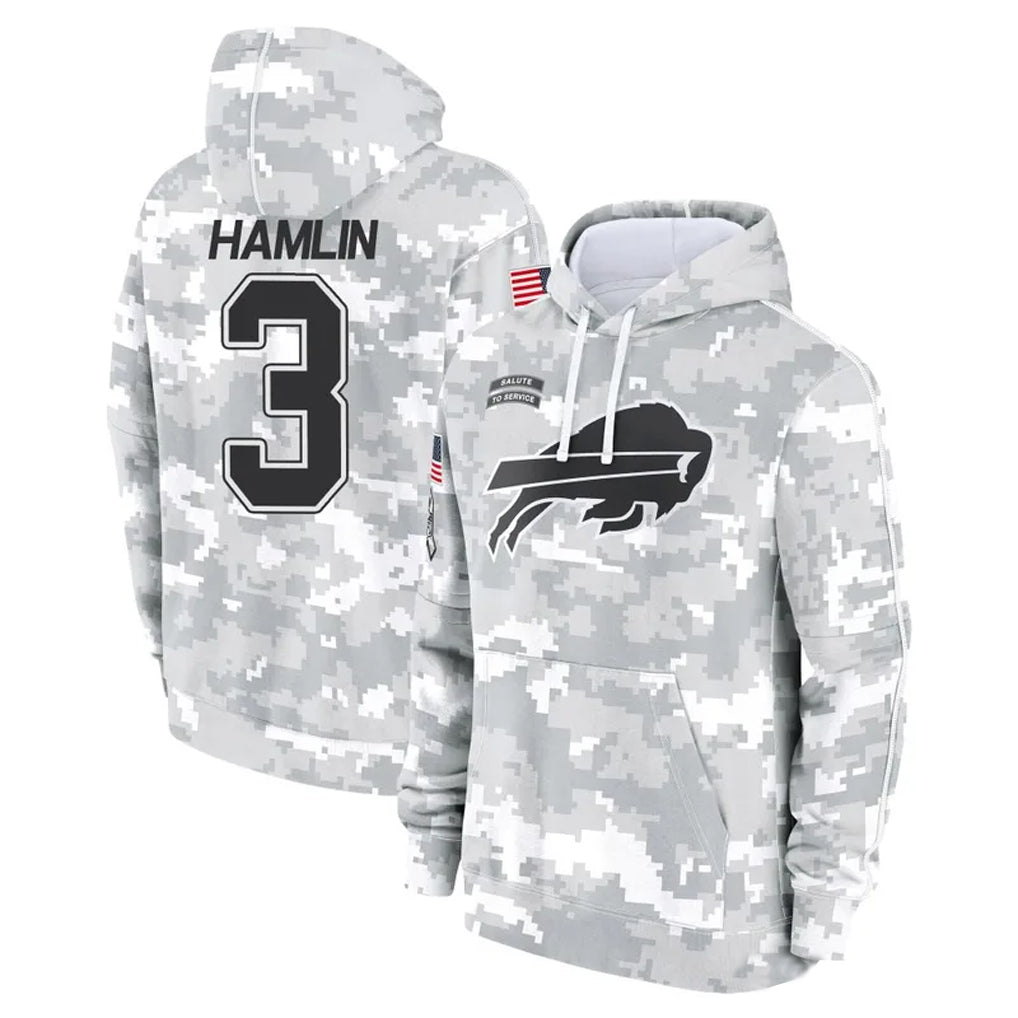 B.Bills #3 Damar Hamlin Player Arctic Camo Salute to Service Hoodies Game Ldoa Stitched Jerseys