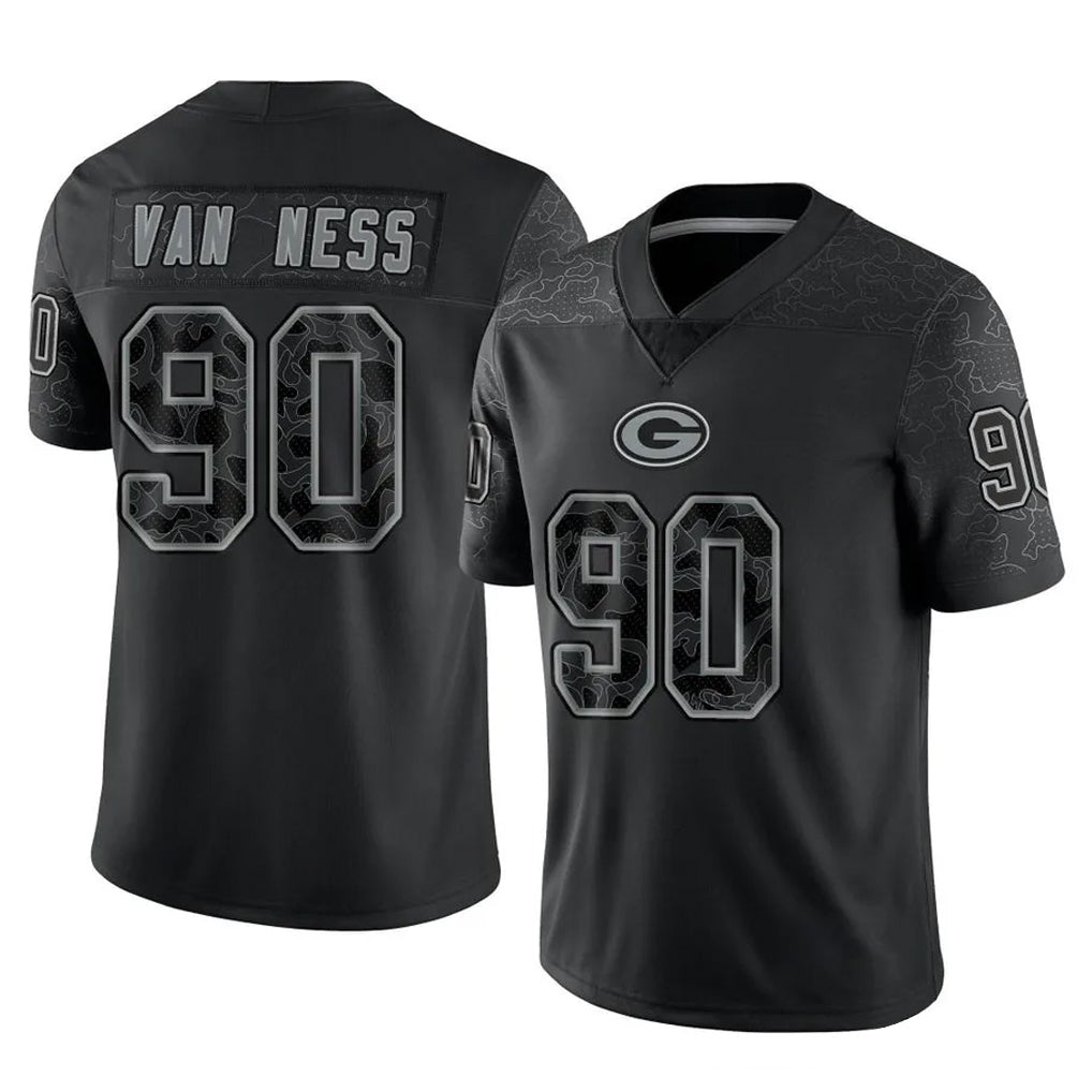 GB.Packers #90 Lukas Van Ness Player Black Reflective Limited Home Game Ldoa Stitched Jerseys