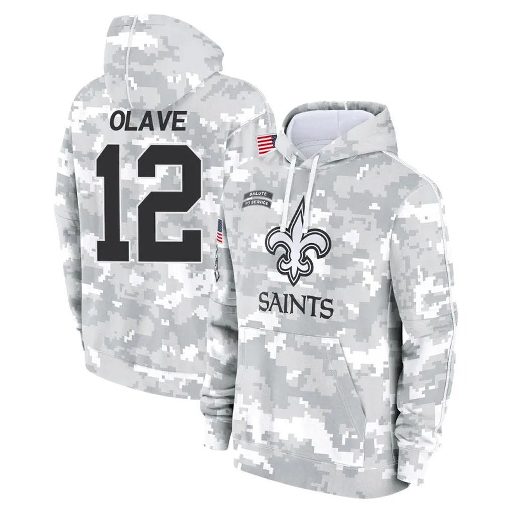 NO.Saints #12 Chris Olave Player Arctic Camo Salute to Service Pullover Hoodies Limited Game Ldoa Stitched Jerseys