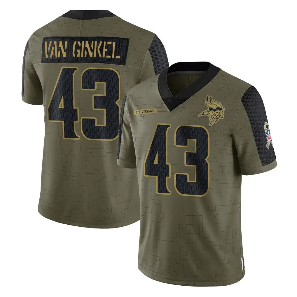 M.Vikings #43 Andrew Van Ginkel Player Olive Salute To Service Limited Game Ldoa Stitched Jerseys