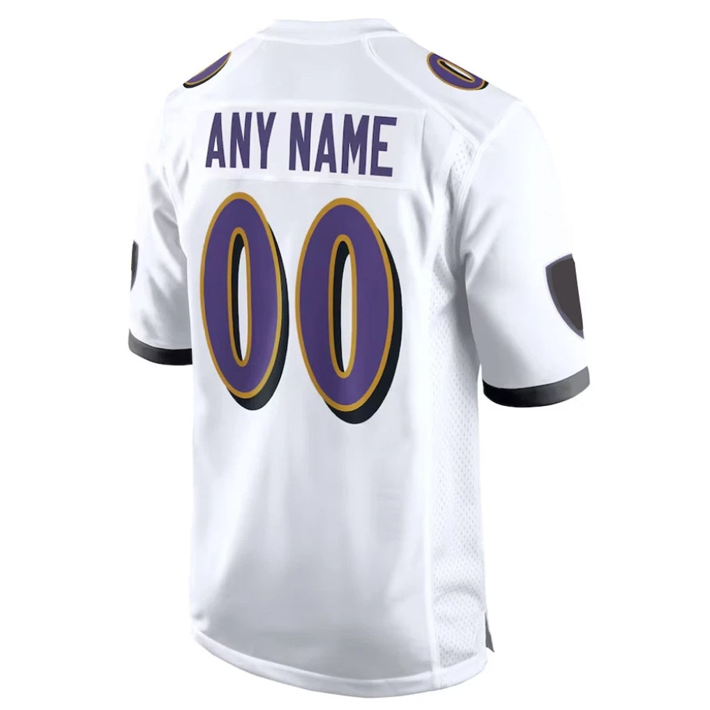 Custom B.Ravens White Alternate Home Game Any Name & Numbers Ldoa Stitched Jerseys