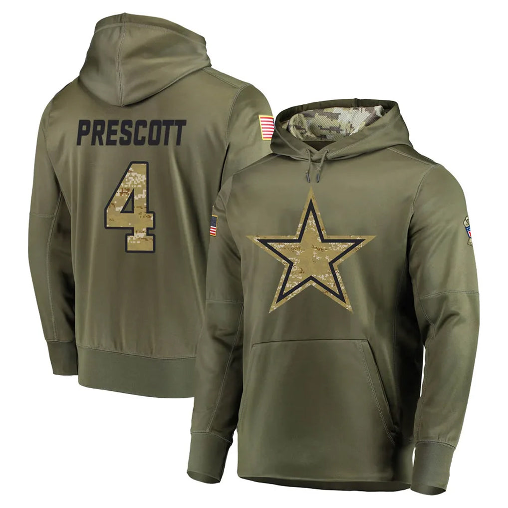 D.Cowboys #4 Dak Prescott Player Olive Salute to Service Pullover Hoodies Home Game Ldoa Stitched Jerseys