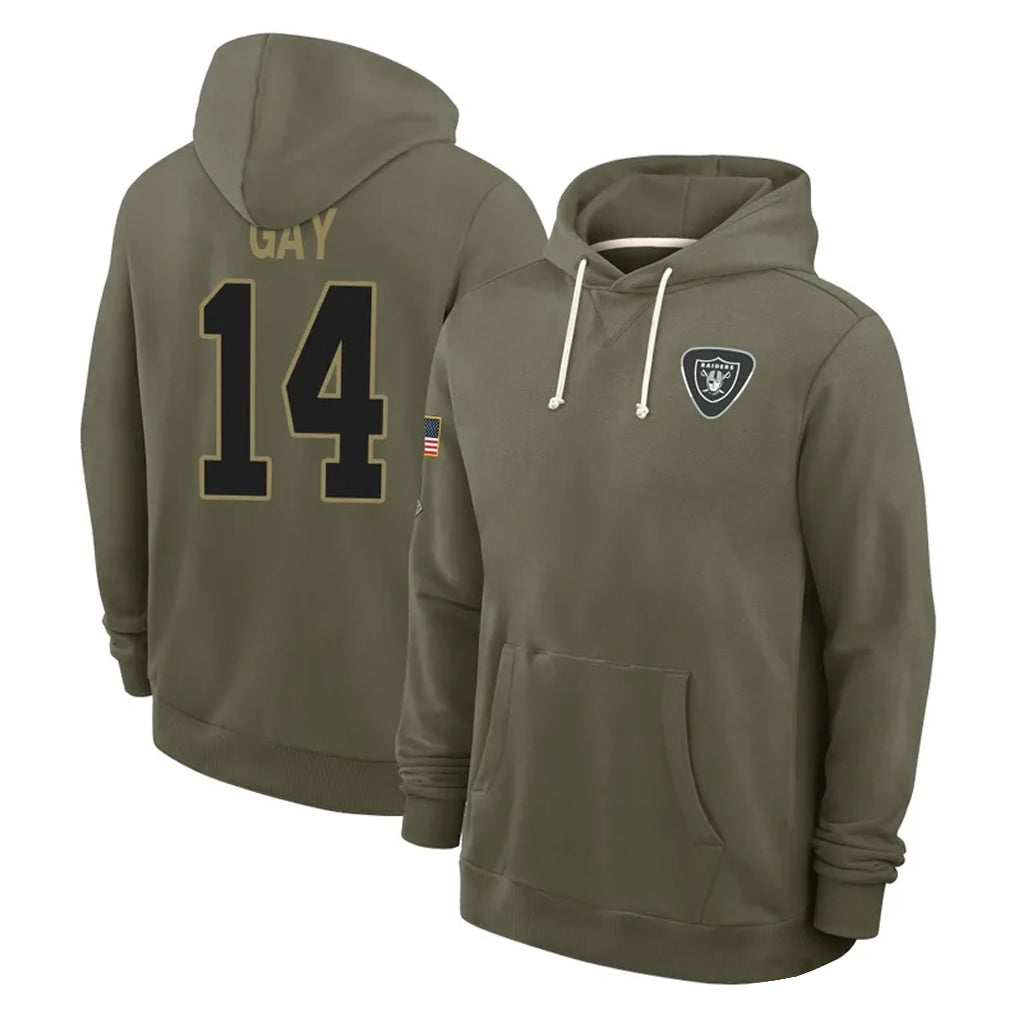 LV.Raiders #14 Matt Gay Player Olive Salute to Service Pullover Hoodies Limited Ldoa Stitched Jerseys