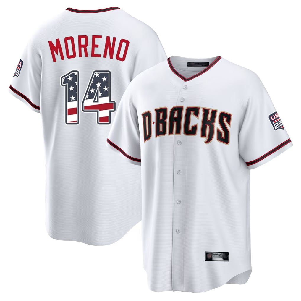 A.Diamondbacks #14 Gabriel Moreno Player White USA 250 Fourth of July Home Game Ldoa Stitched Jerseys