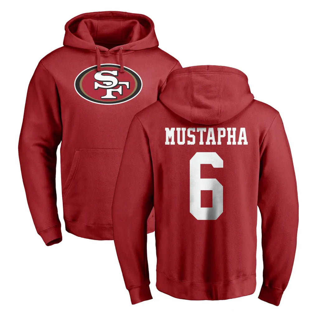 SF.49ers #6 Malik Mustapha Player Red LOGO Pullover Hoodies Home Game Ldoa Stitched Jerseys