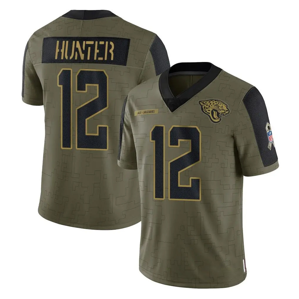 J.Jaguars #12 Travis Hunter Player Olive Salute To Service Limited Game Ldoa Stitched Jerseys