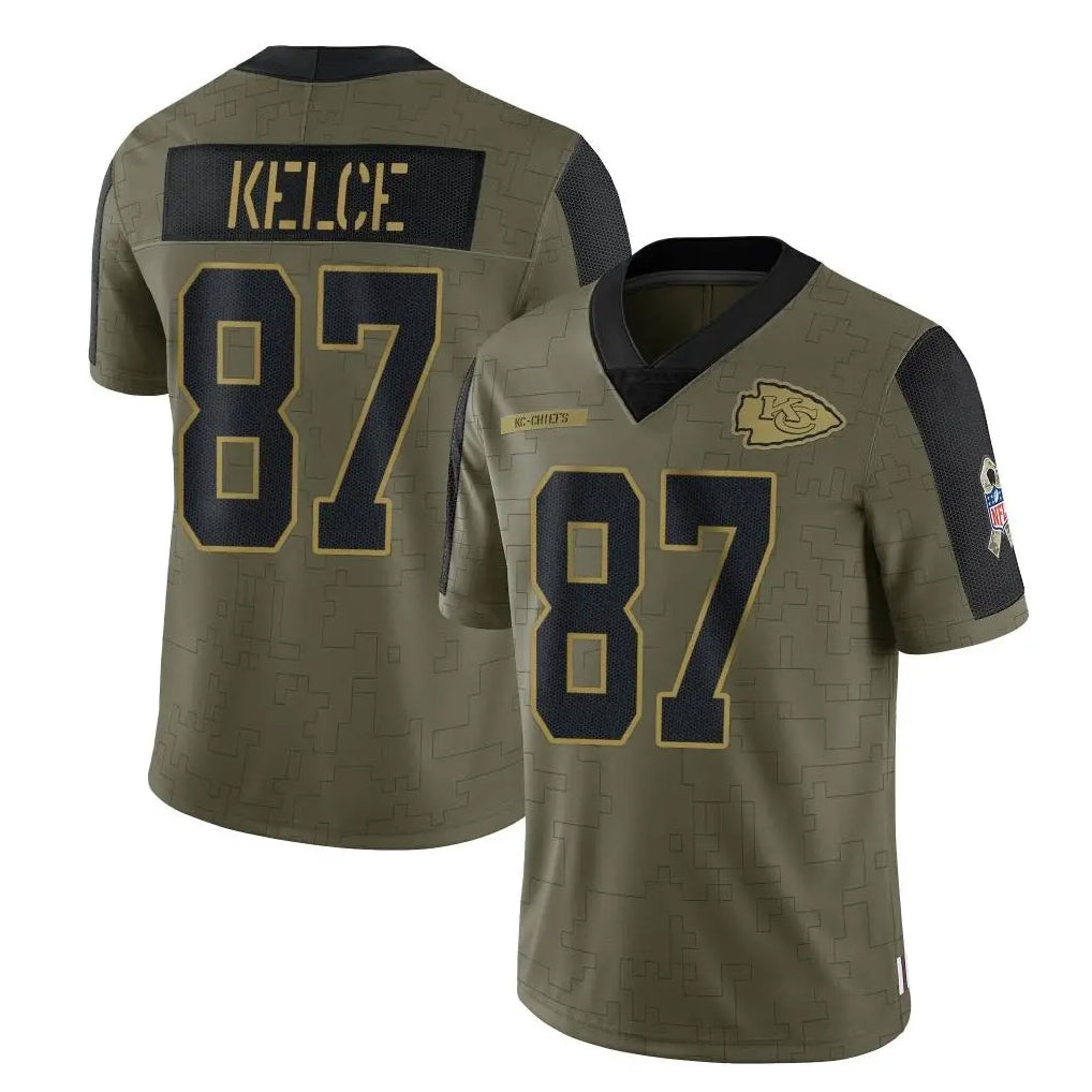 KC.Chiefs #87 Travis Kelce Player Olive Salute To Service Limited Game Ldoa Stitched Jerseys