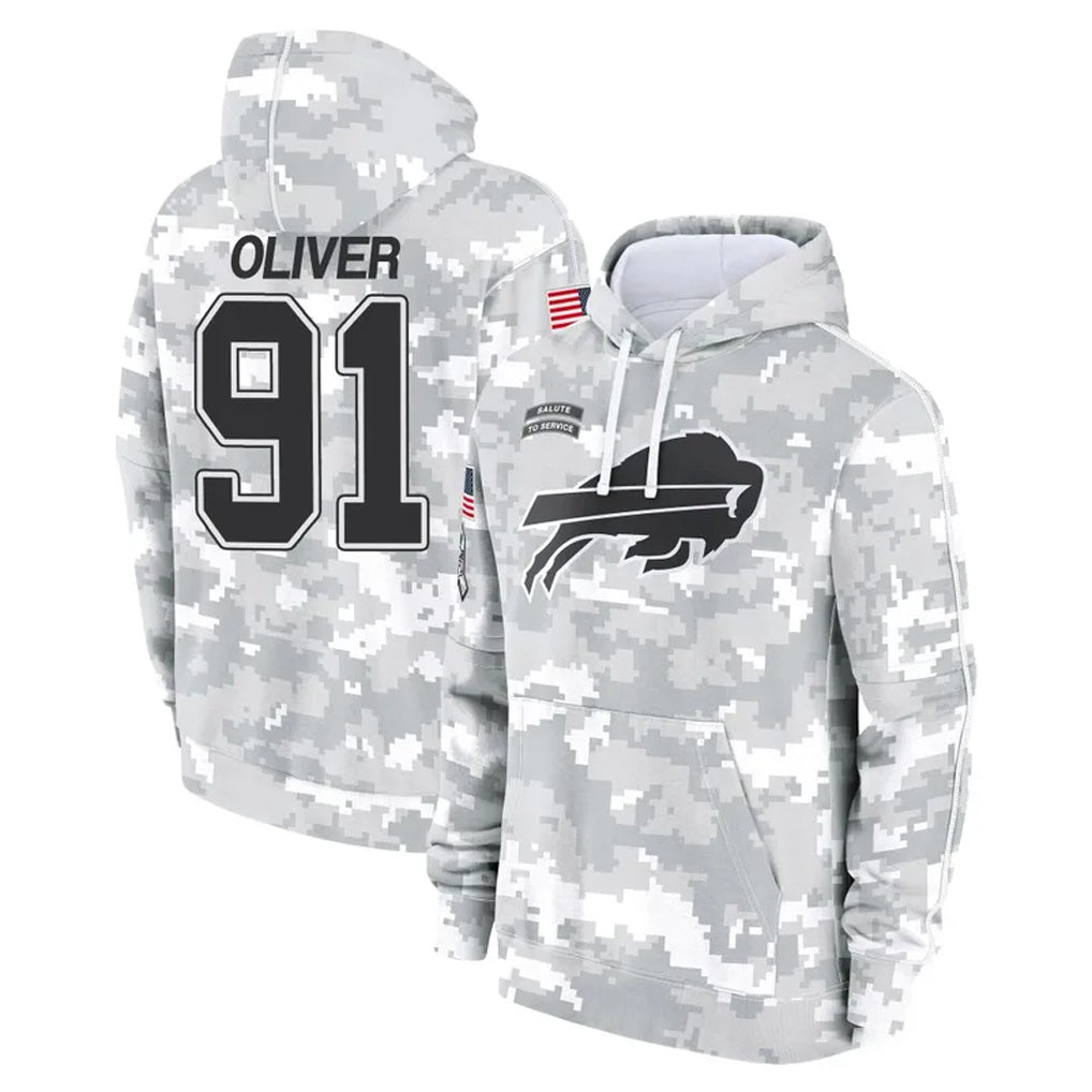 B.Bills #91 Ed Oliver Player Arctic Camo Salute to Service Hoodies Xdoa Stitched Jerseys