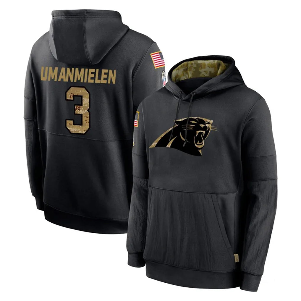 C.Panthers #3 Princely Umanmielen Player Black Salute to Service Pullover Hoodies Limited Game Ldoa Stitched Jerseys
