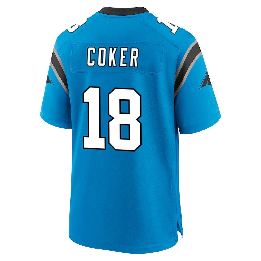 C.Panthers #18 Jalen Coker Player Blue Home Game Ldoa Stitched Jerseys