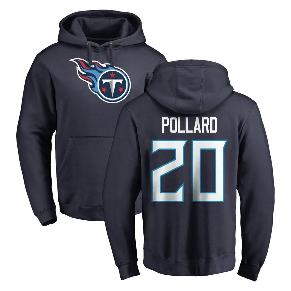 T.Titans #20 Tony Pollard Player Navy Logo Pullover Hoodies Home Game Ldoa Stitched Jerseys
