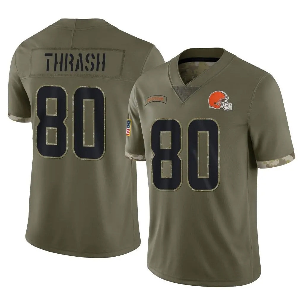 C.Browns #80 Jamari Thrash Player Olive Salute to Service Limited Game Ldoa Stitched Jerseys