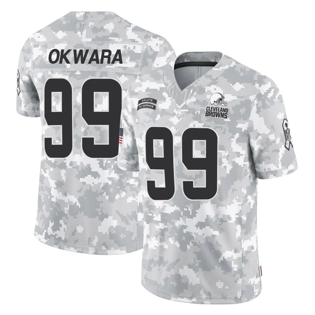 C.Browns #99 Julian Okwara Player Arctic Camo Salute to Service Limited Home Game Ldoa Stitched Jerseys
