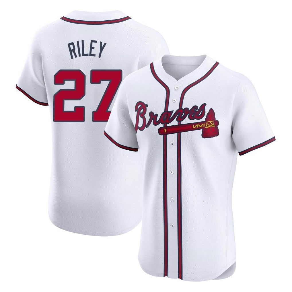 A.Braves #27 Austin Riley Player White Limited Elite Home Game Ldoa Stitched Jerseys