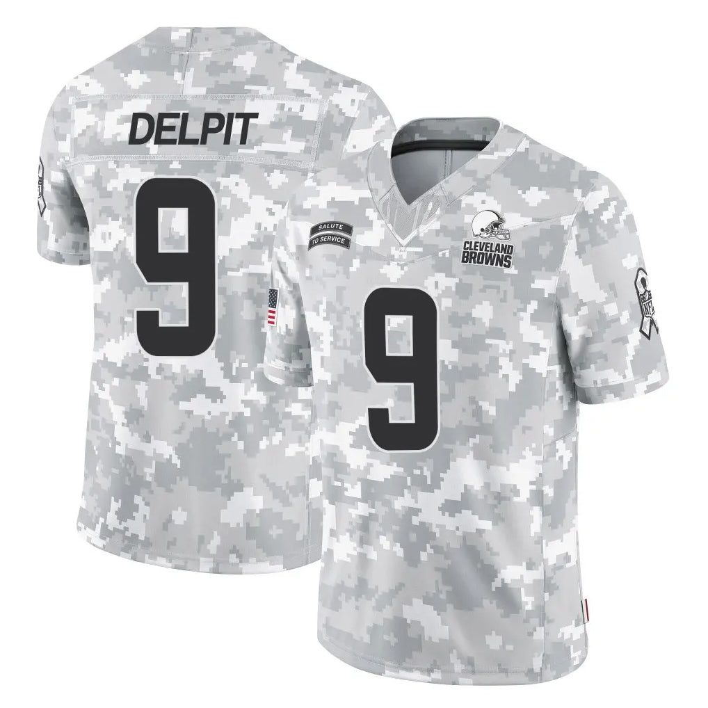 C.Browns #9 Grant Delpit Player Arctic Camo Salute to Service Limited Home Game Ldoa Stitched Jerseys