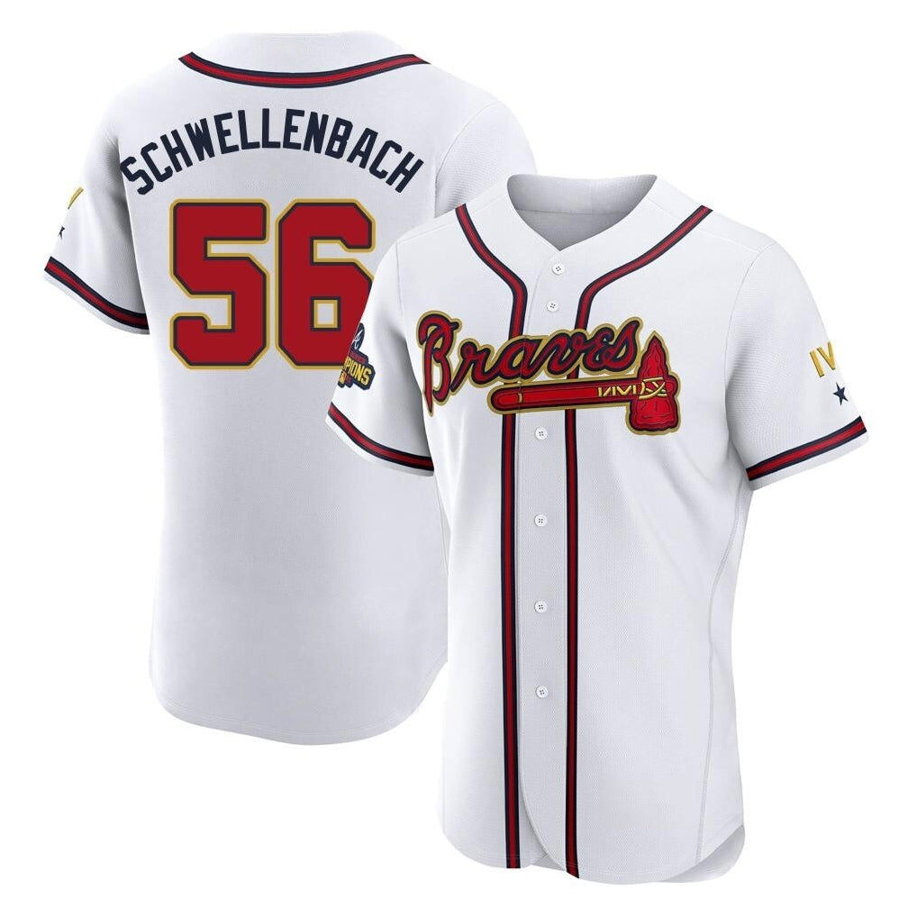 A.Braves #56 Spencer Schwellenbach Player White Gold Limited Elite Home Game Ldoa Stitched Jerseys