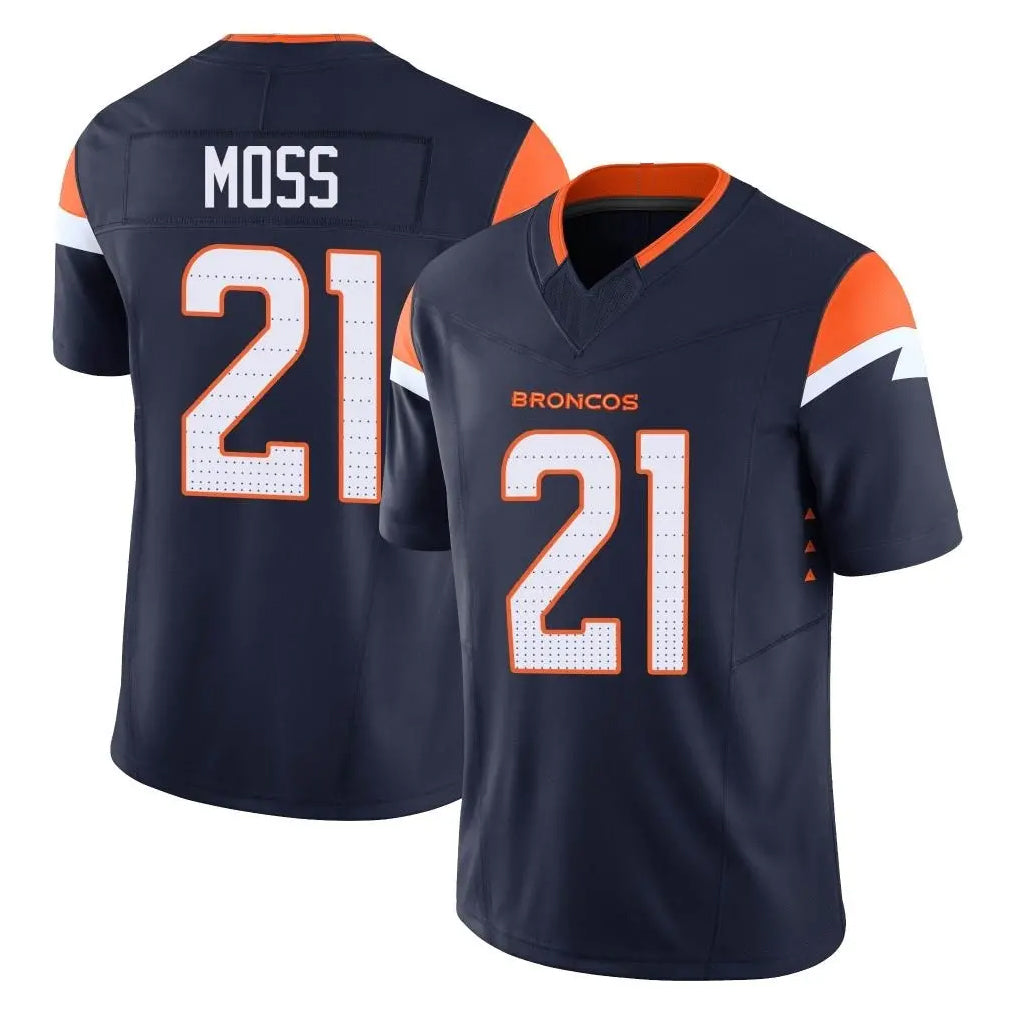 D.Broncos #21 Riley Moss Player Navy Limited Vapor F.U.S.E. Home Game Ldoa Stitched Jerseys
